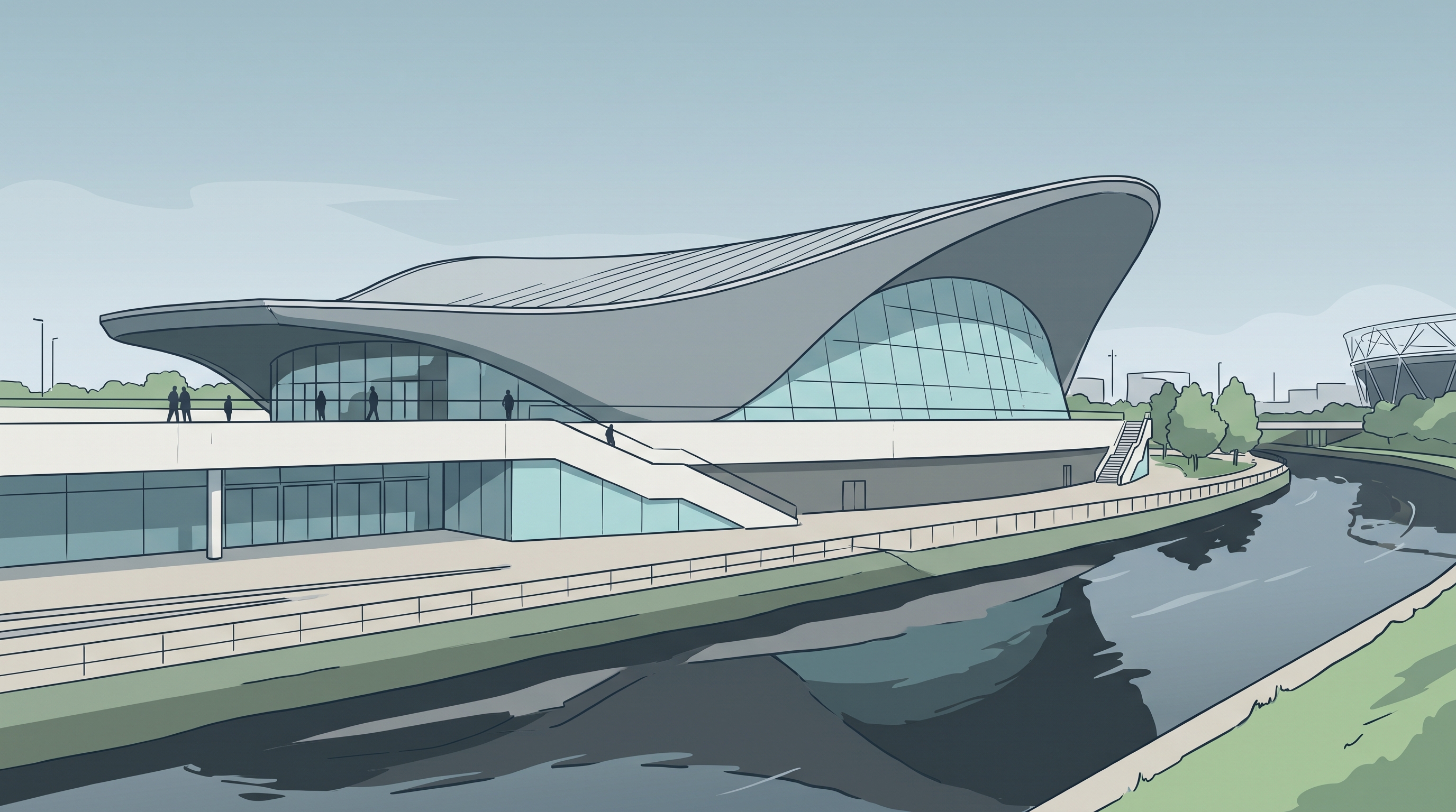 London Aquatics Centre with its wave-like roof at Queen Elizabeth Olympic Park